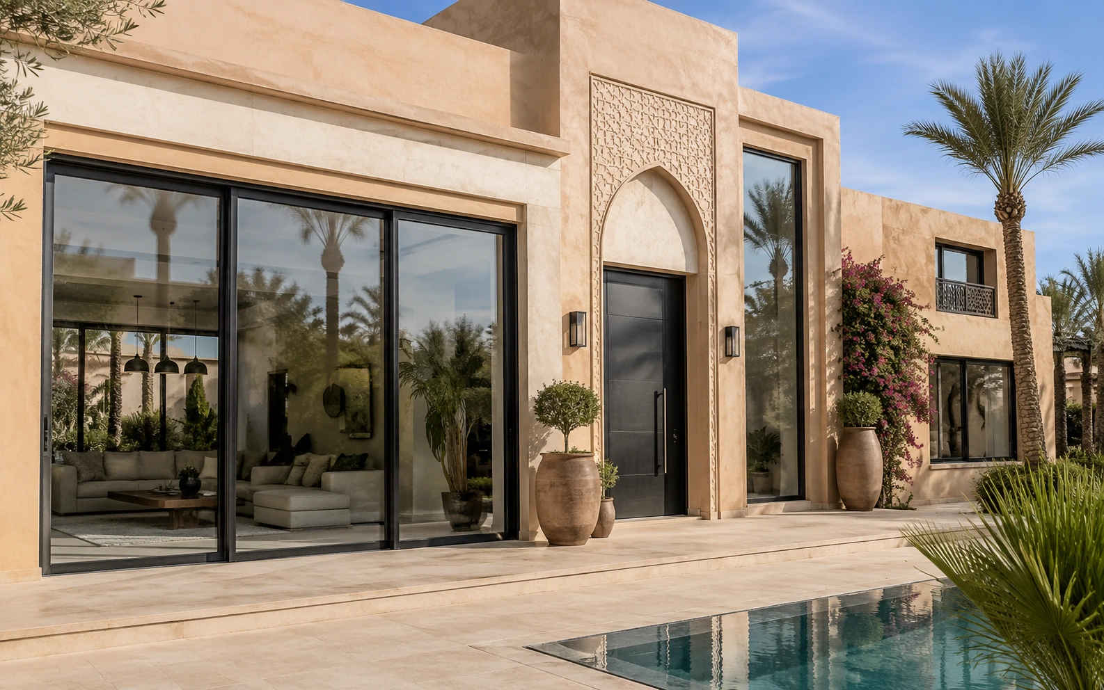 Fenêtres, portes et baies vitrées aluminium dans une villa moderne à Marrakech